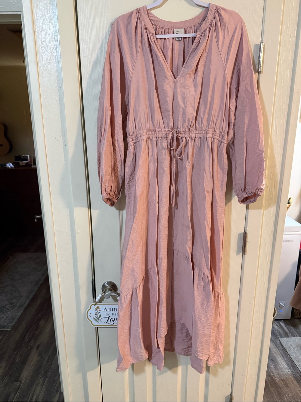 Light Pink Tiered Drawstring Waist Maxi Dress